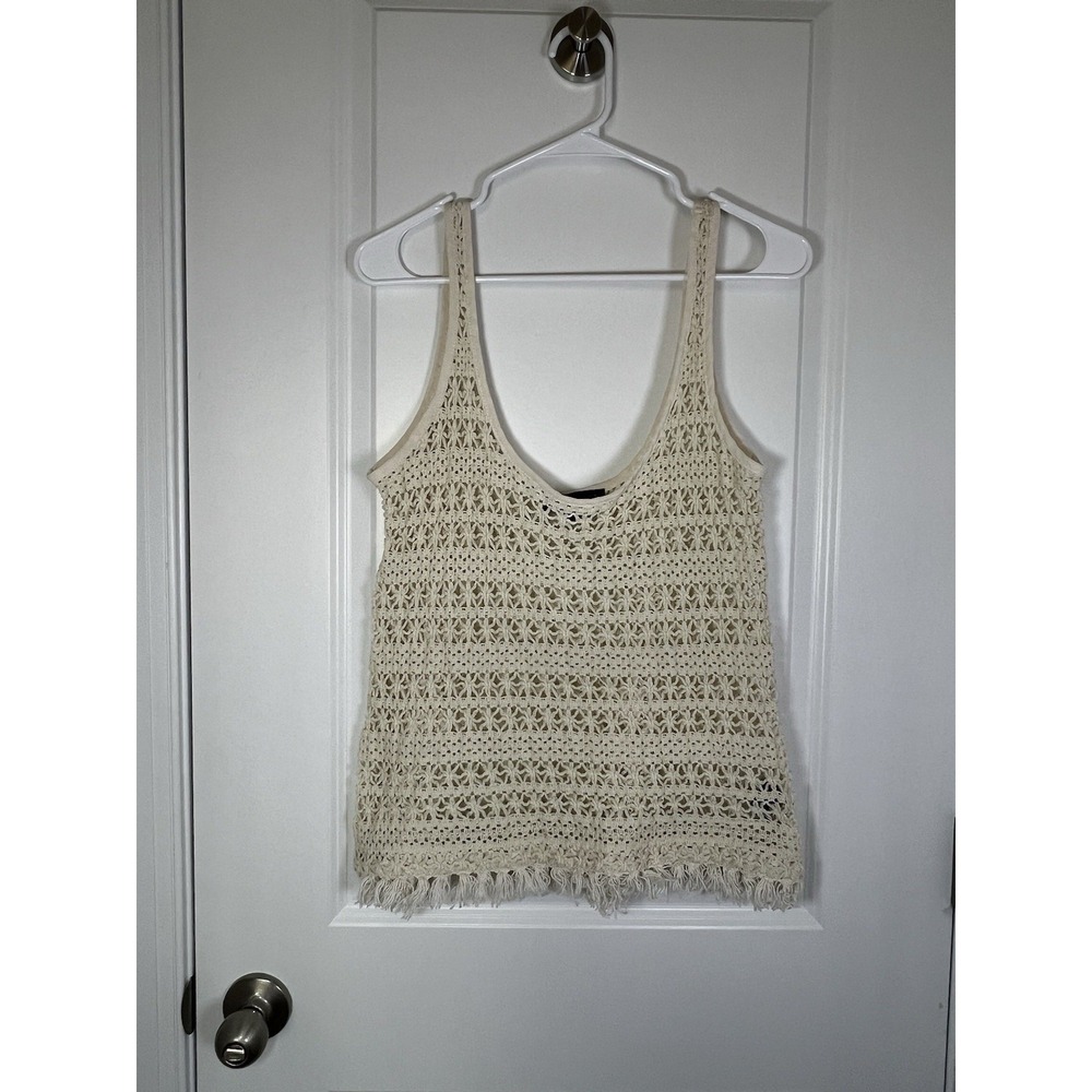 Sanctuary Women's Crochet Tank Sleeveless Top Fringe Boho Beach Cottage Small